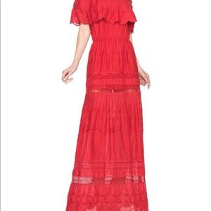Alice & Olivia Pansy Embroidered Off-the-Shoulder Boho Maxi Dress, Bright Red
